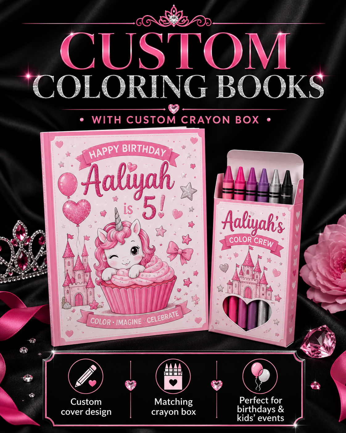 Coloring books + matching crayon box